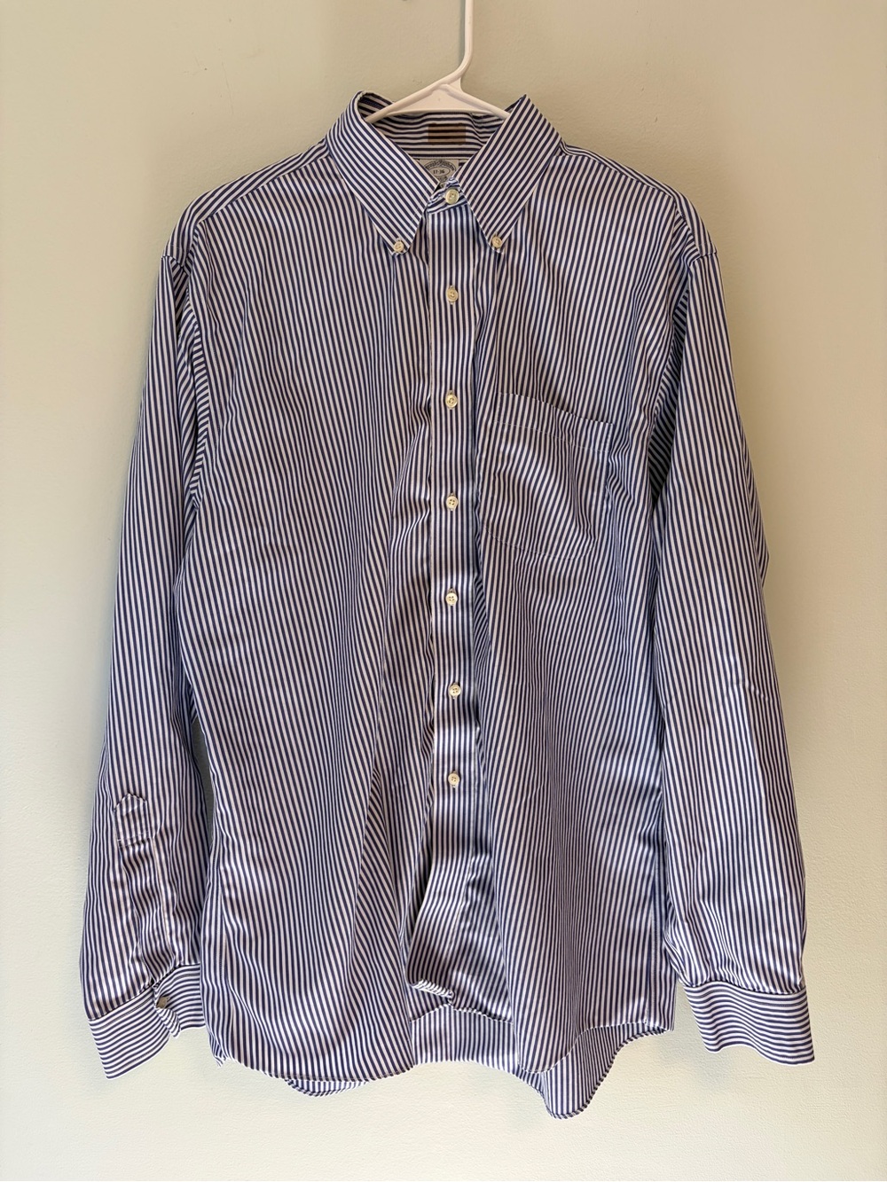 Brooks Brothers Navy and White Striped Button-Down Dress Shirt
